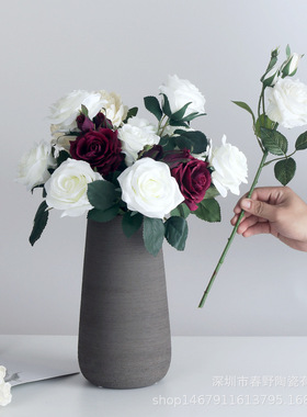 厂家直销简约白家居装饰品花瓶北欧客厅拉丝摆件现代创意陶瓷容器