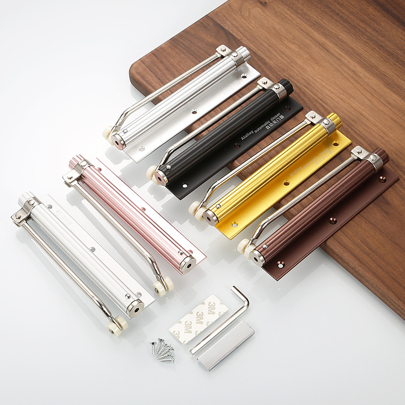 轻型闭门器铝合金自动关门器缓冲防火家用回弹器带轮子简易闭门器