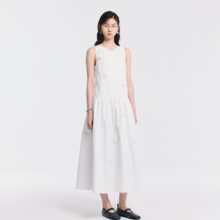 宽松褶皱连衣裙女 25SS春夏系列白色手工立体花朵无袖 KotWai Ngai