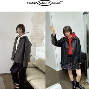 KotWai 26秋冬系列环保皮革单排扣宽松夹棉皮衣 Ngai