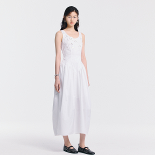 连衣裙女 25SS春夏系列纯棉手工立体花朵钉珠褶皱修身 KotWai Ngai