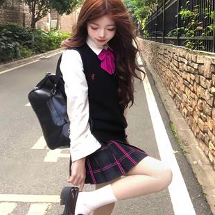 风吹麦香jk德兰西原创黑粉芭比格裙学生半身裙学院百褶裙风短裙日
