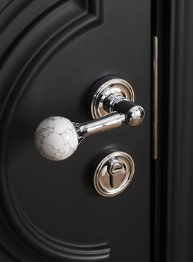 INDOORS法式中古风银色黄铜门锁纯铜静音天然石材水晶球锁门把手