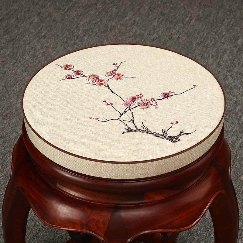 中式红木圆形椅子坐垫家用圆凳垫藤椅鼓凳圆垫加厚防滑古筝凳垫子