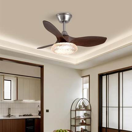扇灯胡桃色大风顶扇灯高端家用Led客厅餐厅吊灯集成扇灯