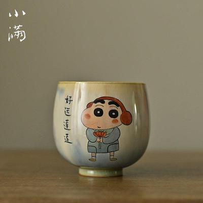景德镇全手工新彩手绘蛋形主人杯小新好运莲莲 景德镇陶瓷茶杯 中