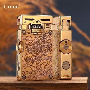 創意禮品 CHIEF首領煤油打火機創意齒輪聯動側滑點火防風復古個性