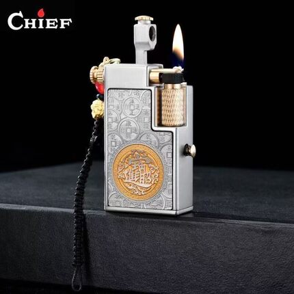 CHIEF/首领按压油泵双仓砂轮煤油打火机可视仓个性创意刻字礼品潮