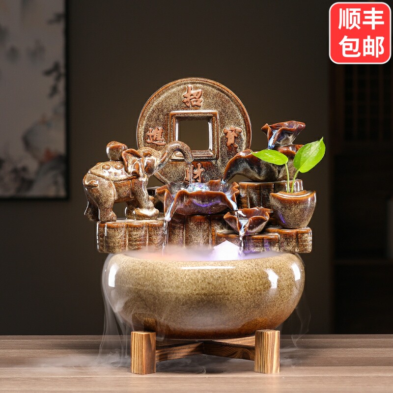 陶瓷鱼缸家用流水喷泉乌龟金鱼缸大号养鱼盆客厅加湿招财装饰造景