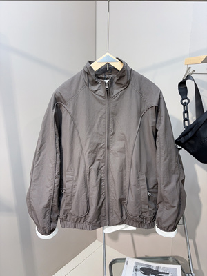 秋冬新款潮牌简约立领夹克男士日系时尚百搭纯色宽松外套潮流上衣