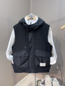 坎肩男女同款 连帽棉马甲2024百搭黑色无袖 拼接男女上衣 时尚 秋冬款