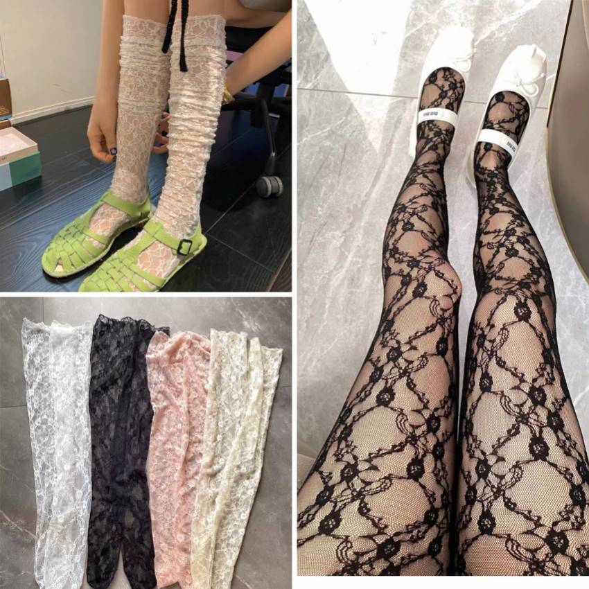 蕾丝过膝袜镂空高筒长袜大腿袜堆堆性感丝袜连裤袜打底衫上衣秋女