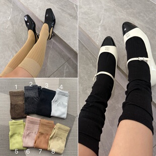 复古金线亮丝堆堆袜竖条纹中筒小腿袜多色肌理百搭氛围感袜子女夏