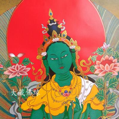 手艺双饰工新纯西k128cm式绿藏佛度挂画母鎏唐卡藏装层裱像布金装