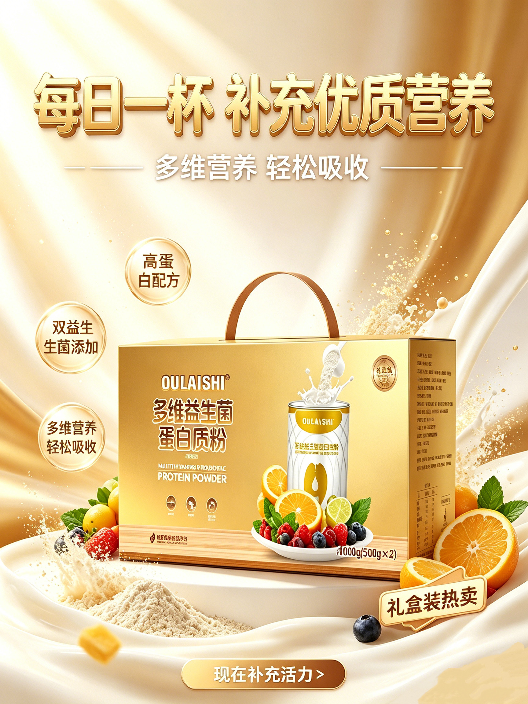 OULAISHI多维益生菌蛋白质粉礼盒装送礼佳品双蛋白多种维生素礼品