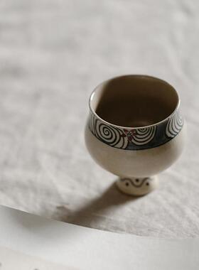 纯手绘青花螺旋纹迟归主人茶杯高足陶瓷功夫茶小杯个人品茗杯