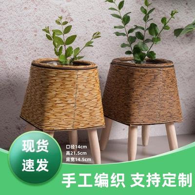 2024新款小花架草藤编花盆客厅桌面摆放创意多肉展示置物三角支架
