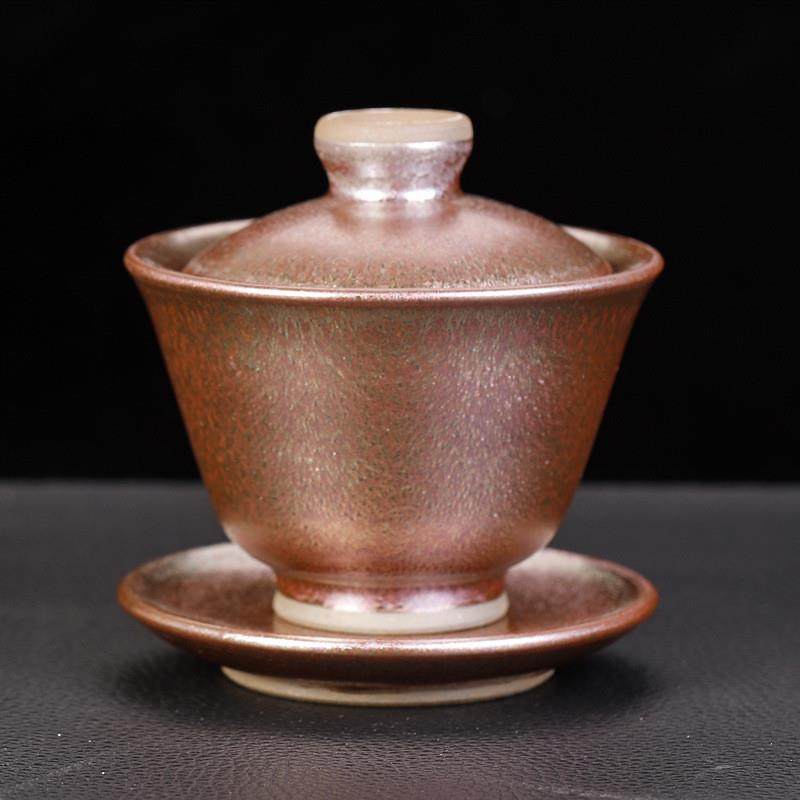 建盏盖碗单个不烫手手工镶银陶瓷功夫茶泡茶碗大号复古三才杯,餐饮具,盖碗,淘宝优惠券,粉丝福利购,淘宝优惠卷