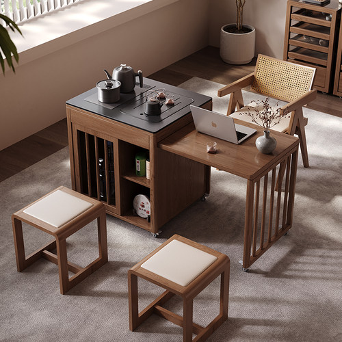 实木伸缩茶桌新中式阳台功夫泡茶茶台家用小户型客厅可移动茶水柜