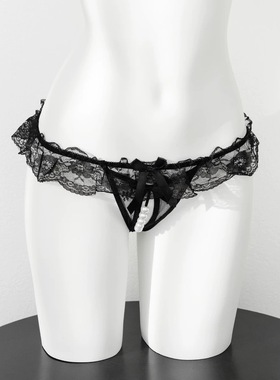 珍珠海 按摩开档蕾丝黑色花边网纱透明内裤三角裤 烟火的内衣店