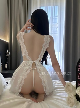 风情万种 纯欲风深V露背显白性感睡裙紫色高级感蕾丝睡衣