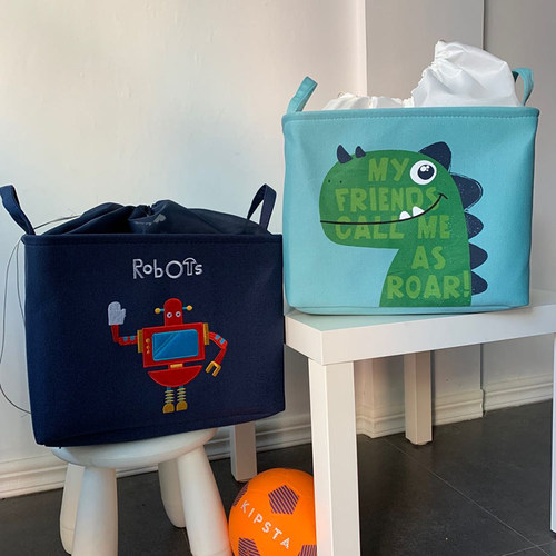 加厚帆布收纳刺绣卡通书本玩具箱