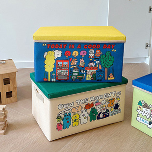 卡通可折叠收纳箱衣服玩具储物箱宿舍车载零食带盖防尘桌面收纳盒