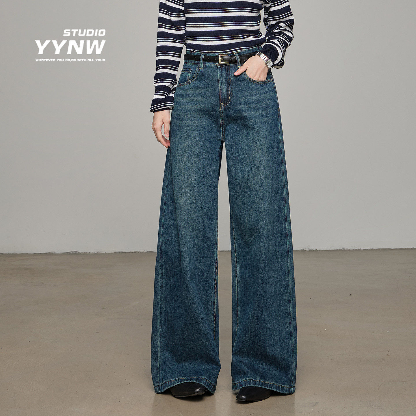 美式复古阔腿牛仔裤女冬季2025新款加绒加厚宽松显瘦百搭直筒裤子