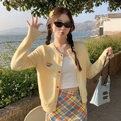 黄色针织开衫外套女2025