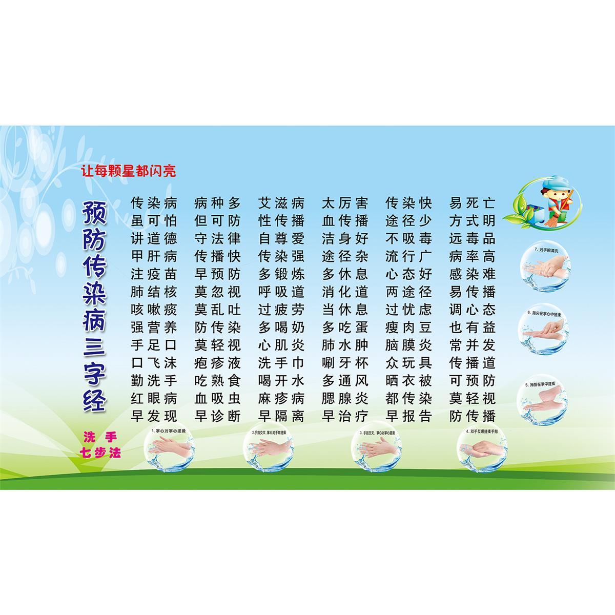 预防传染病三字经洗手七步法海报展板小学生安全知识墙贴墙纸KT板