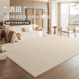 卧室免洗可擦大面积全铺防水沙发2025茶几 纯色中古风地毯客厅新款