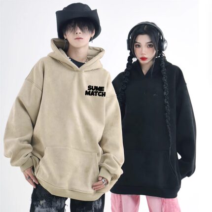 【精品清仓】~发泡，仿麂皮绒加绒~2024冬季中性港风潮流男女卫衣
