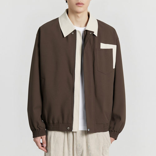 2005黑色翻领拼接夹克男2025春秋