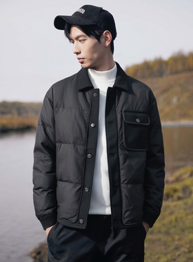 90白鸭绒 翻领黑色轻薄型工装羽绒服男2025冬季新款休闲时尚外套