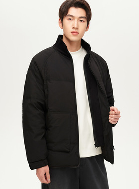 90白鸭绒 假两件黑色立领羽绒服男2025冬季新款宽松休闲保暖外套