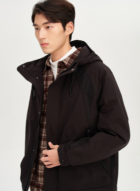 2005防泼水黑色拼接连帽棉衣外套男2025冬季新款加厚保暖棉服