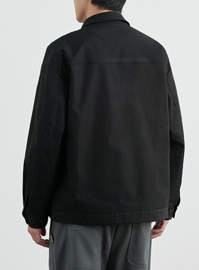 2005男装黑色翻领夹克男2025春季新款潮流拼接工装休闲外套男