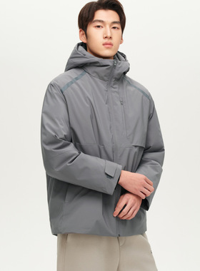 90白鸭绒黑色户外工装风连帽羽绒服男2025冬季新款微宽松保暖外套