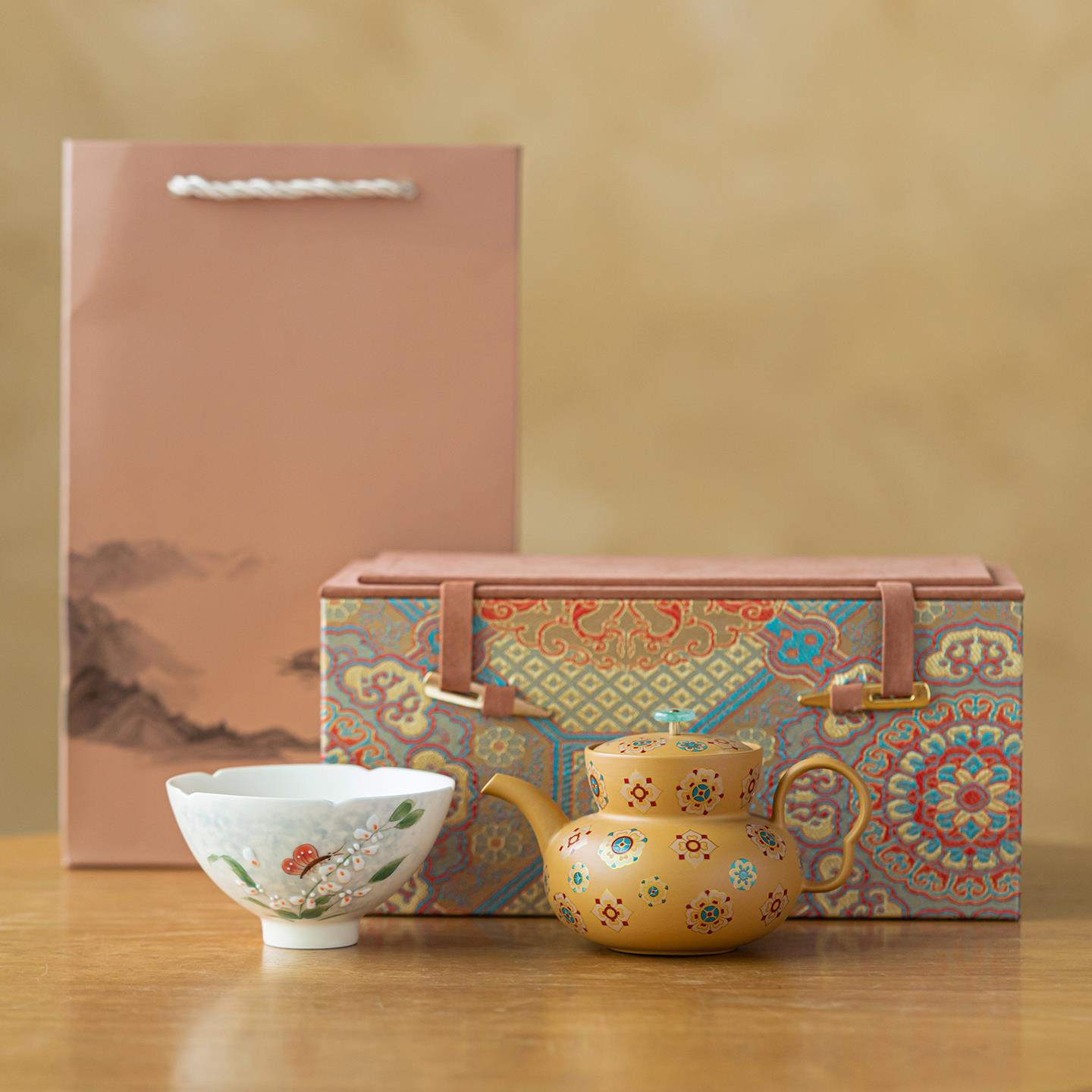 画续段泥紫砂宝相花福禄壶旅行茶具套装家用功夫茶具茶壶一壶一杯