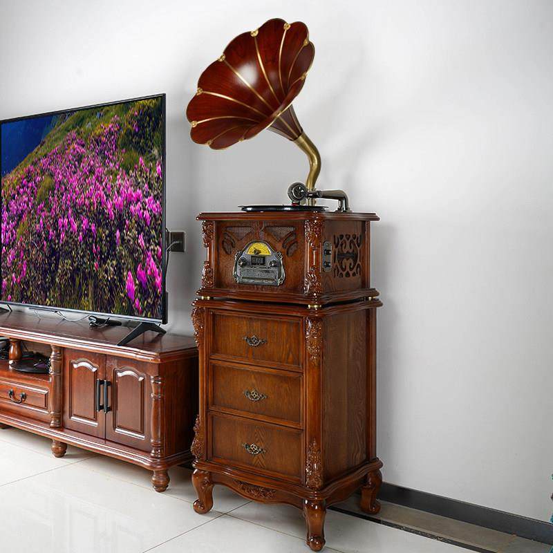 黑胶唱片机留声机欧式复古老式大喇叭电唱机古典音响客厅摆件仿古