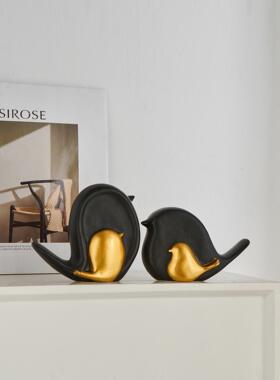 母子小鸟摆件现代简约轻奢高级感小众电视柜客厅家居饰品玄关陶瓷