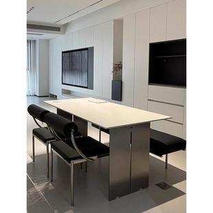 意大利进口卡莱板岩餐桌现代简约不锈钢矩形无障碍豪华小公寓德丰