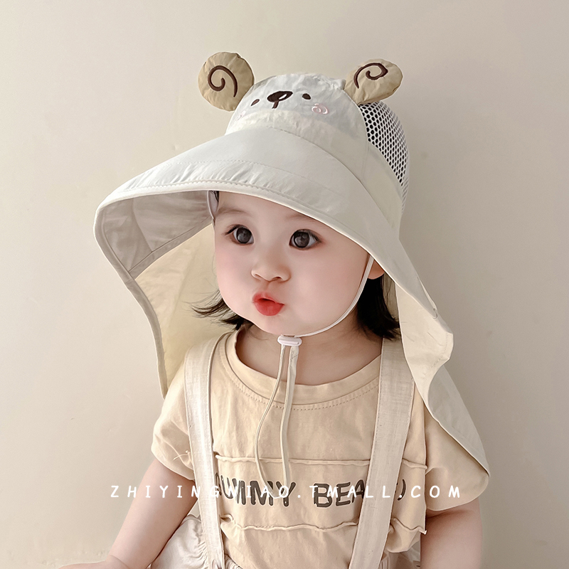 儿童防晒帽子夏季薄款遮阳帽男童可爱防紫外线太阳帽女宝宝披肩帽