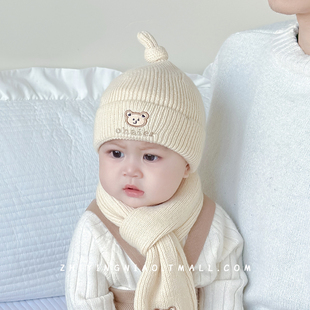 婴儿帽子秋冬季 可爱奶嘴帽宝宝加厚保暖儿童针织帽 毛线帽围巾套版