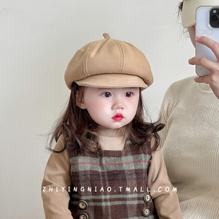 宝宝帽子春秋季保暖防风鸭舌贝雷帽韩版百搭男女宝宝八角画家帽子
