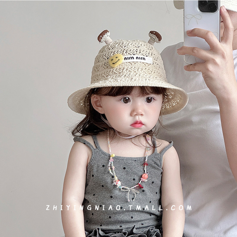 婴儿帽子夏季薄款草帽可爱超萌宝宝防晒帽户外防紫外线儿童遮阳帽