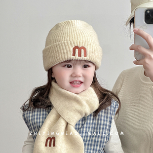 宝宝帽子秋冬季围巾套装韩版加厚抱怨婴幼儿防风男女童针织毛线帽