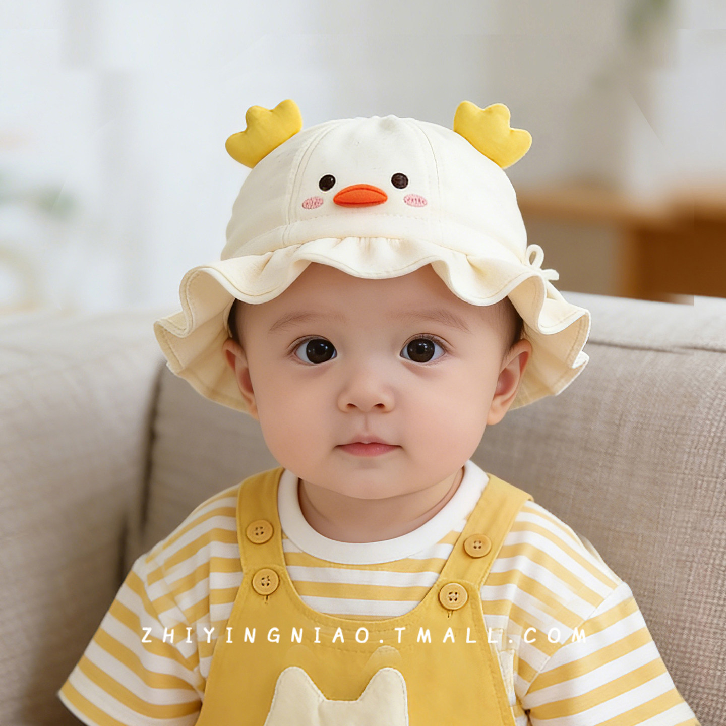 小月龄婴儿春夏薄款防晒渔夫帽图片