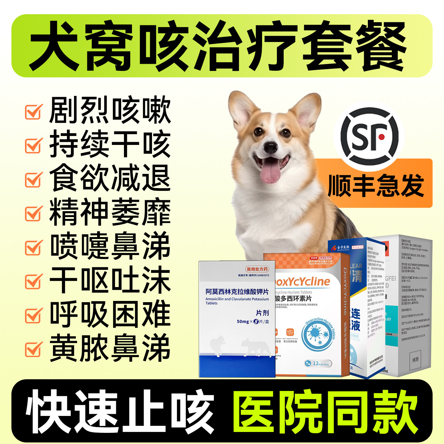 犬窝咳治疗套餐药狗咳嗽干呕感冒发烧专用咳喘宠物抗病毒窝咳净