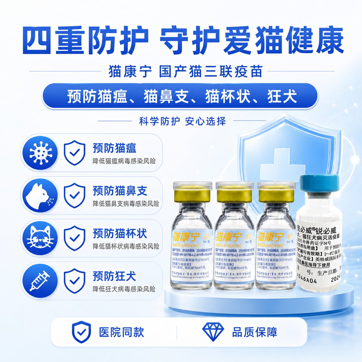 华派猫康宁猫三联疫苗猫咪疫苗幼猫成猫用猫瘟预防针猫瘟针育苗图片